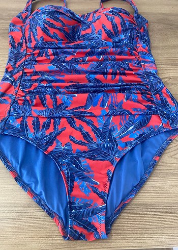 Mavi Desenli Strappy Kadın Mayo - Görsel 4