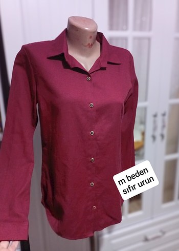Bordo Düğmeli Pamuklu Kadın Gömlek