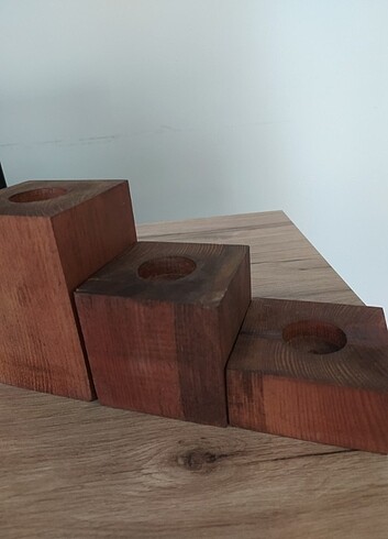 Beden kahverengi Renk 3lü kütük tealight mumluk