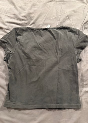 m Beden Gri Kısa Kollu Kadın Crop Top
