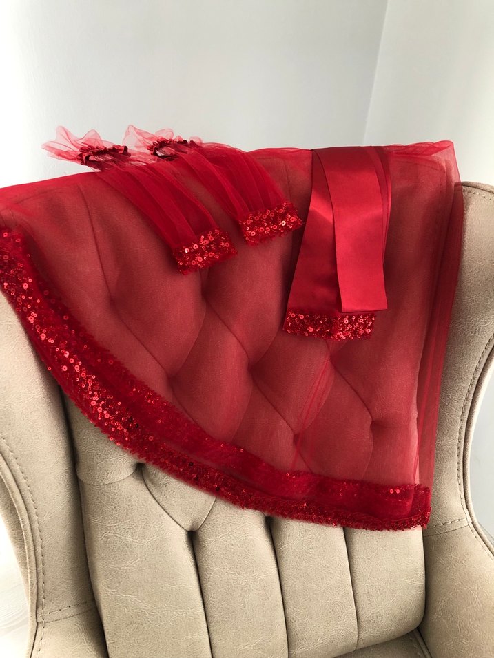 Kırmızı Taşlı Gelin Duvak Seti - Görsel 2