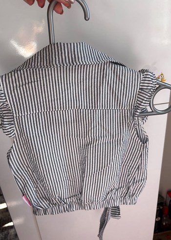 Kız Çocuk Gri Çizgili Keten Bolero - Görsel 3