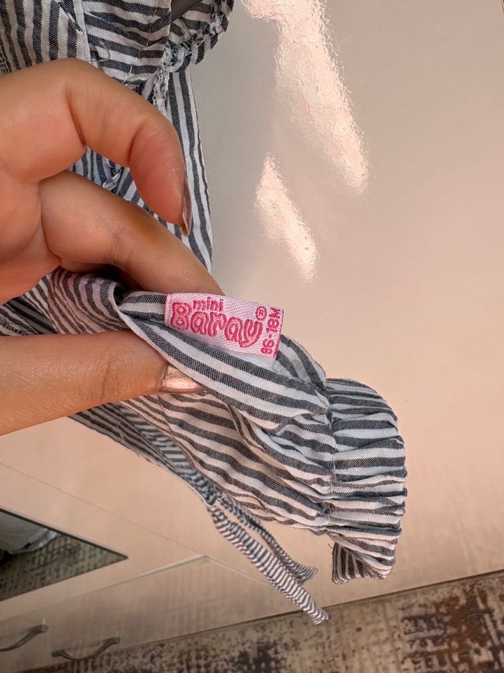 Kız Çocuk Gri Çizgili Keten Bolero - Görsel 2