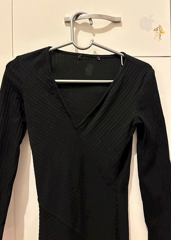 Uzun Kollu Siyah V Yaka Triko Elbise - Görsel 2