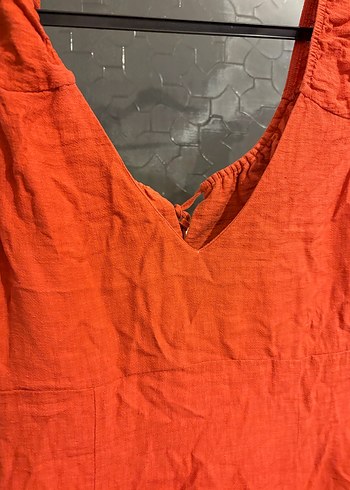 Kırmızı Uzun Keten Bohem Elbise - Görsel 3