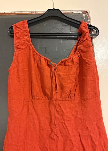 Kırmızı Uzun Keten Bohem Elbise - Görsel 2