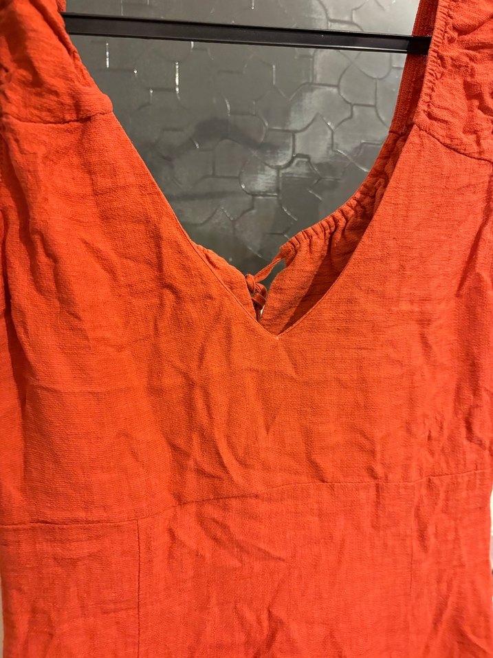 Kırmızı Uzun Keten Bohem Elbise - Görsel 3