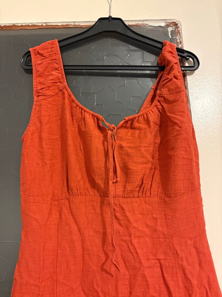 Kırmızı Uzun Keten Bohem Elbise - Görsel 2