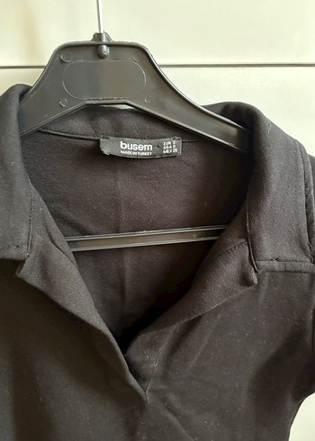 Siyah Kısa Kollu Polo Yaka Midi Elbise - Görsel 2