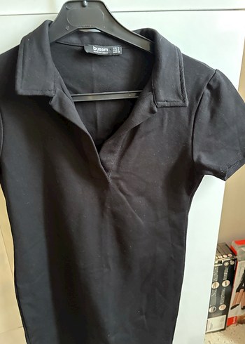 Siyah Kısa Kollu Polo Yaka Midi Elbise - Görsel 3