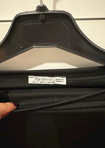 Drapeli Straplez Siyah Uzun Kollu mini elbise - Görsel 3