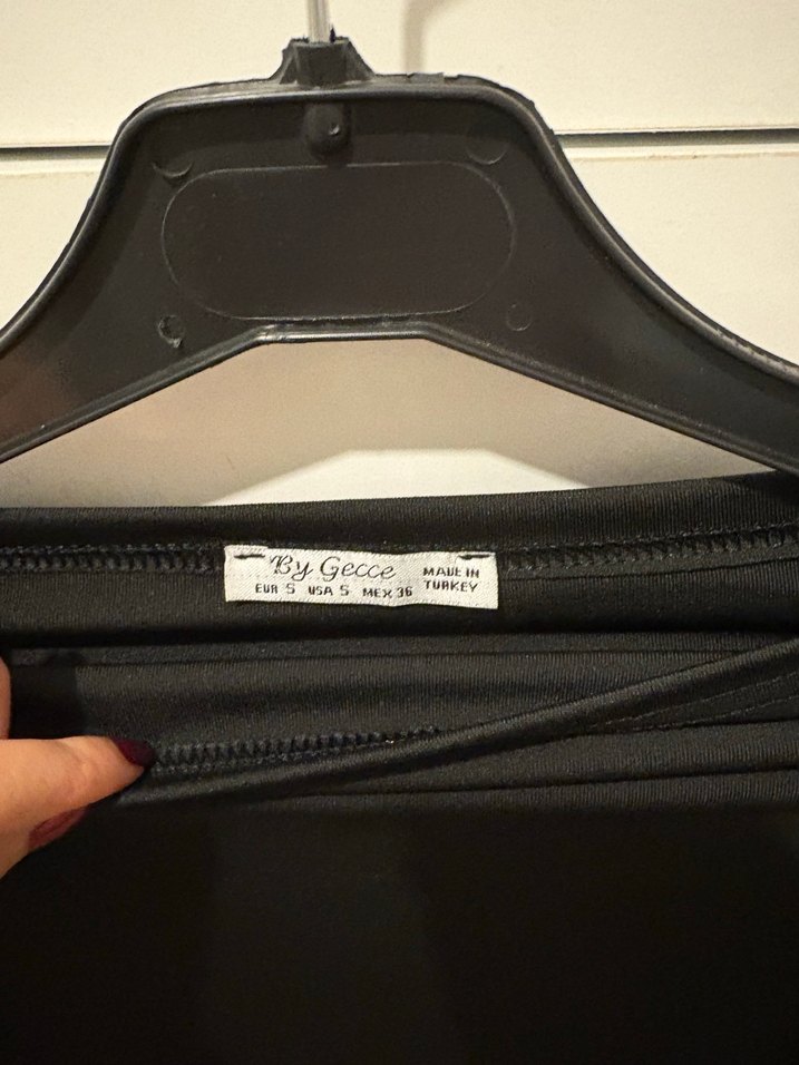 Drapeli Straplez Siyah Uzun Kollu mini elbise - Görsel 3