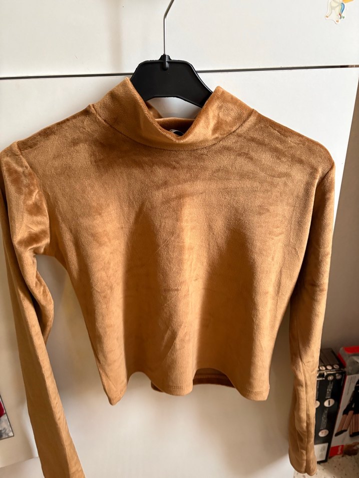 Kadın Kahverengi Süet Boğazlı Kazak - Görsel 2