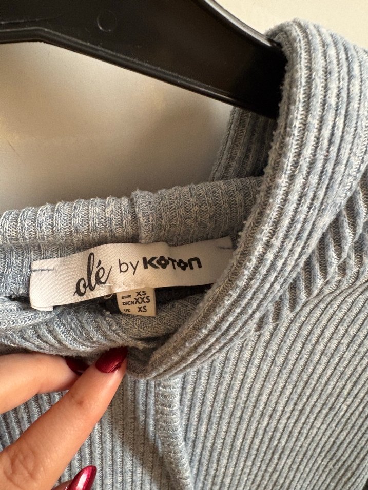 Gri Örgü Kapüşonlu Kadın Sweatshirt - Görsel 3