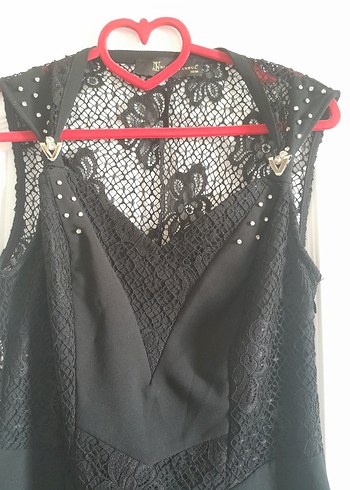m Beden Dantel Detaylı Siyah Gotik Midi Elbise