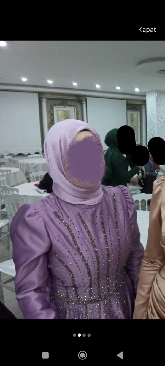 Mor Uzun Kollu İşlemeli Abiye Elbise - Görsel 2