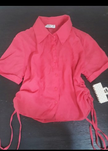 Pembe Kısa Kollu Mini Gömlek