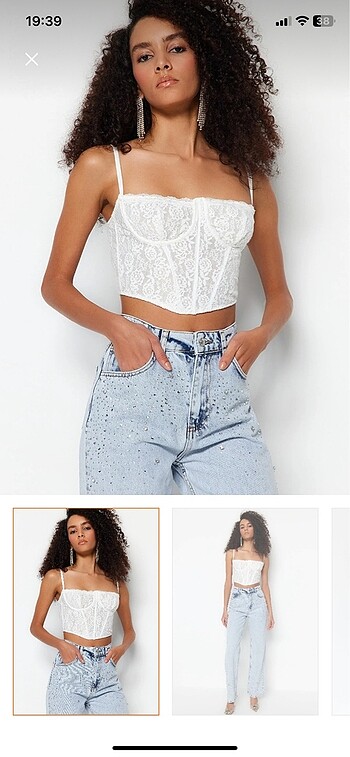 xs Beden beyaz Renk trendyolmilla dantelli korse crop