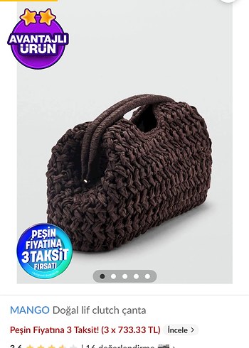 Mango Örgü Kahverengi Clutch Çanta