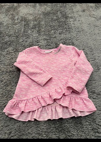 Kız Çocuk Pembe Fırfırlı Uzun Kollu Kazak