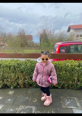 Kız Çocuk Pembe Kapüşonlu Puff Mont