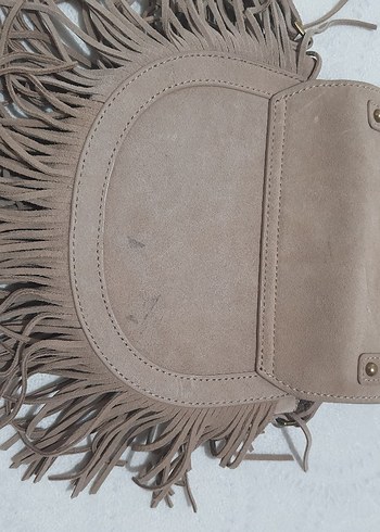 Püsküllü Bej Süet Bohem Çanta - Görsel 4