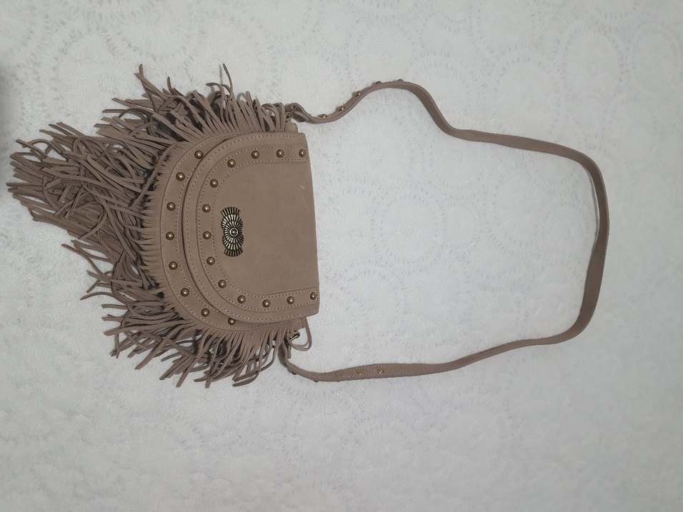 Püsküllü Bej Süet Bohem Çanta - Görsel 2