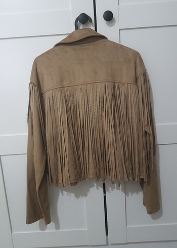 Bej Süet Püsküllü Kadın Deri Ceket - Görsel 3