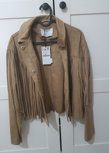 Bej Süet Püsküllü Kadın Deri Ceket - Görsel 2
