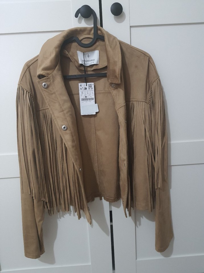 Bej Süet Püsküllü Kadın Deri Ceket - Görsel 2