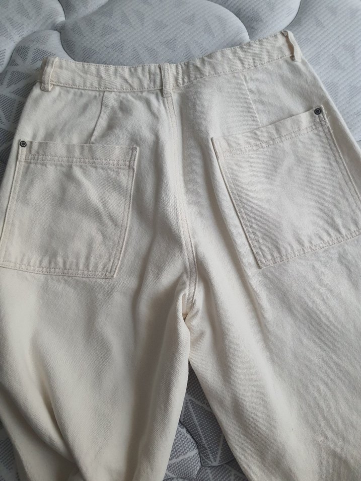 Gri Beyaz Keten Rahat Kesim Kadın Pantolon - Görsel 3