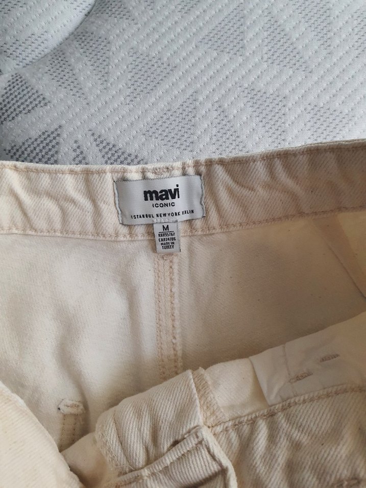 Gri Beyaz Keten Rahat Kesim Kadın Pantolon - Görsel 2