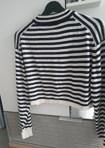 Zara Kadın Çizgili Pamuklu Triko Kazak - Görsel 3