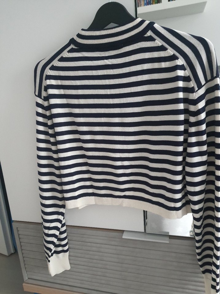 Zara Kadın Çizgili Pamuklu Triko Kazak - Görsel 3