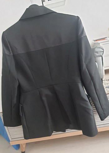 Düğmeli Siyah Midi Kadın Blazer Ceket - Görsel 5