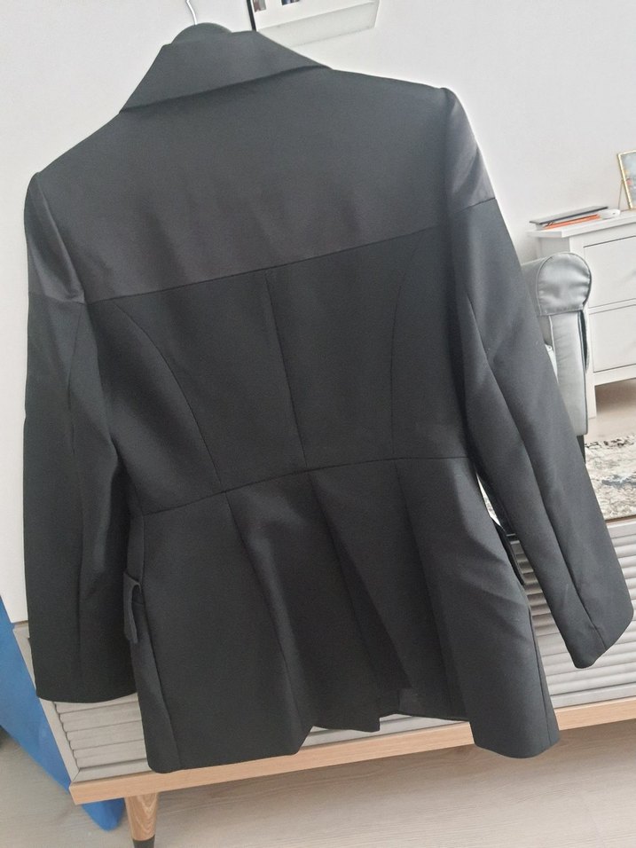 Düğmeli Siyah Midi Kadın Blazer Ceket - Görsel 5