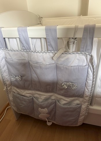 Gri Nakışlı Bebek beşik organizeri - Görsel 5