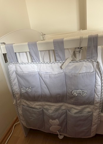 Gri Nakışlı Bebek beşik organizeri - Görsel 7