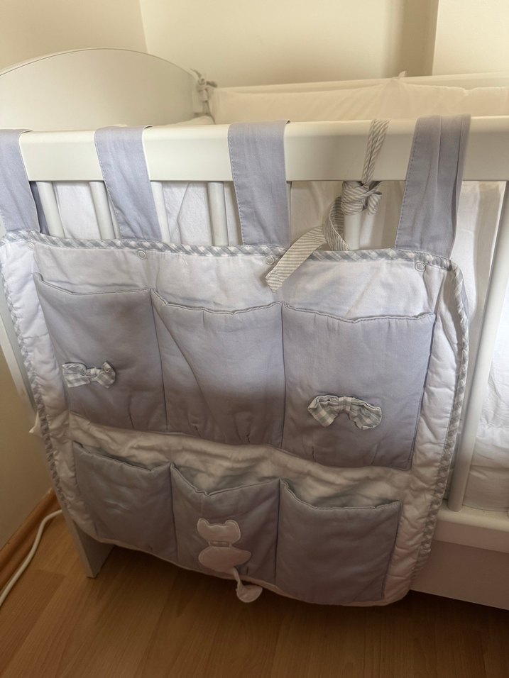 Gri Nakışlı Bebek beşik organizeri - Görsel 5