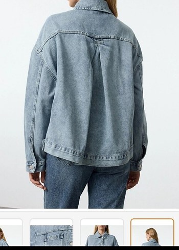 s Beden Düğmeli Mavi Kadın Denim Ceket