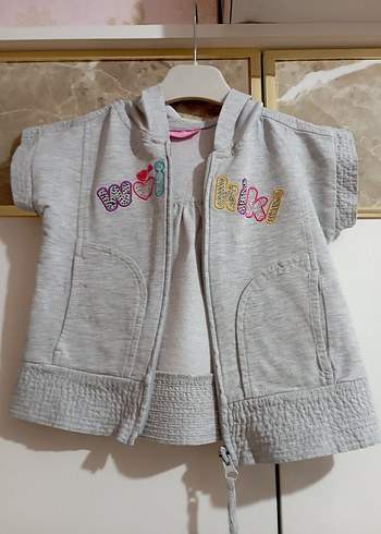 Kız Çocuk Kapüşonlu Gri Fermuarlı Yelek - Görsel 2