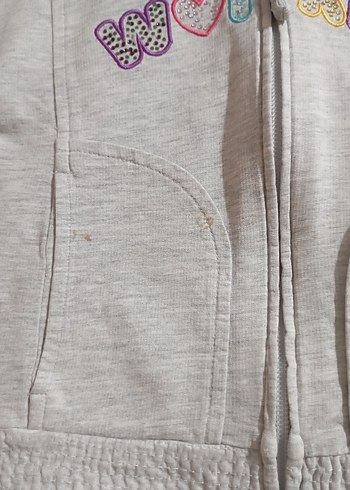 Kız Çocuk Kapüşonlu Gri Fermuarlı Yelek - Görsel 5