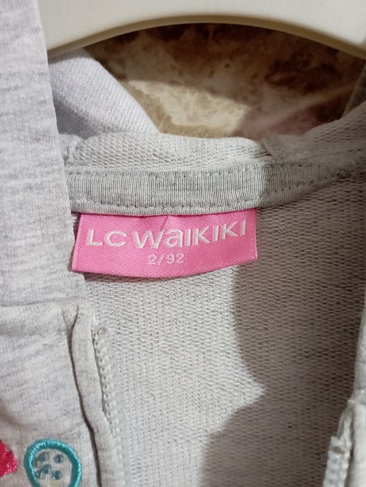 Kız Çocuk Kapüşonlu Gri Fermuarlı Yelek - Görsel 4