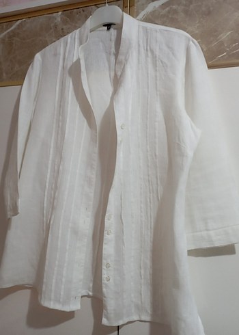 Kadın Beyaz Keten Pileli Gömlek - Görsel 2