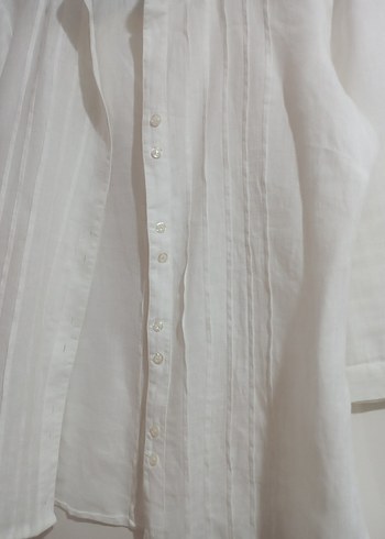 Kadın Beyaz Keten Pileli Gömlek - Görsel 5