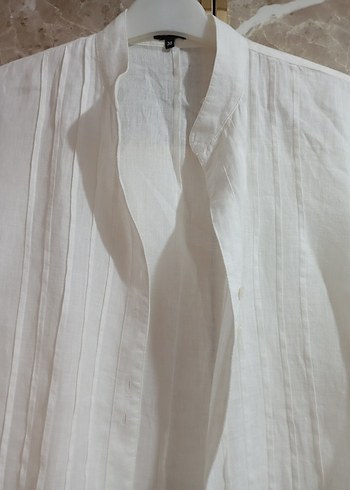 Kadın Beyaz Keten Pileli Gömlek - Görsel 3