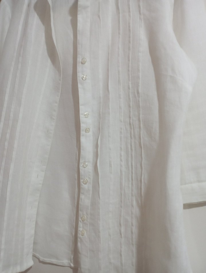 Kadın Beyaz Keten Pileli Gömlek - Görsel 5
