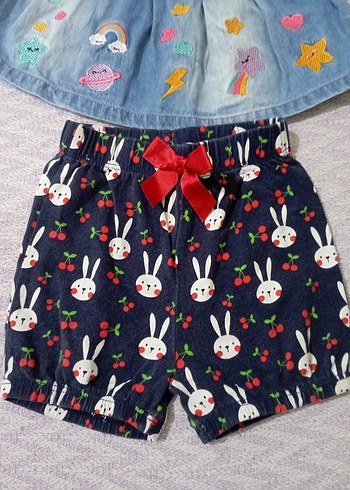 Kız Çocuk Renkli Nakışlı Kot etek ve şort - Görsel 2