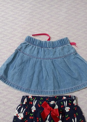 Kız Çocuk Renkli Nakışlı Kot etek ve şort - Görsel 7