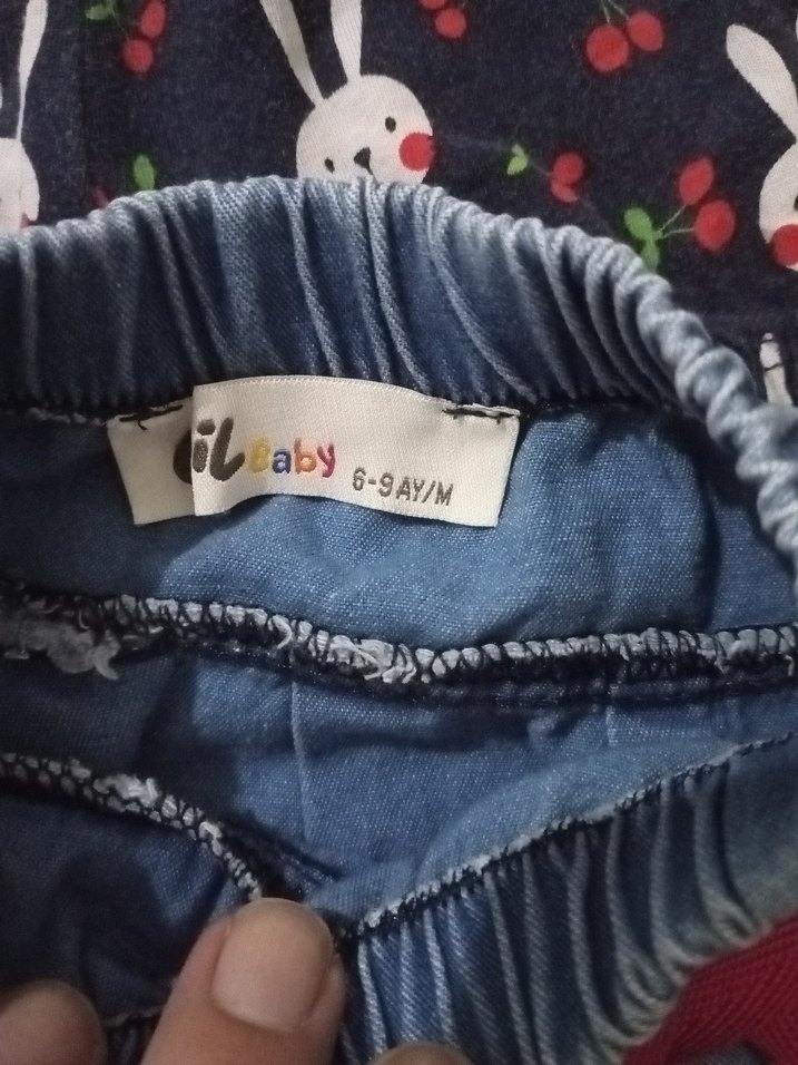 Kız Çocuk Renkli Nakışlı Kot etek ve şort - Görsel 5